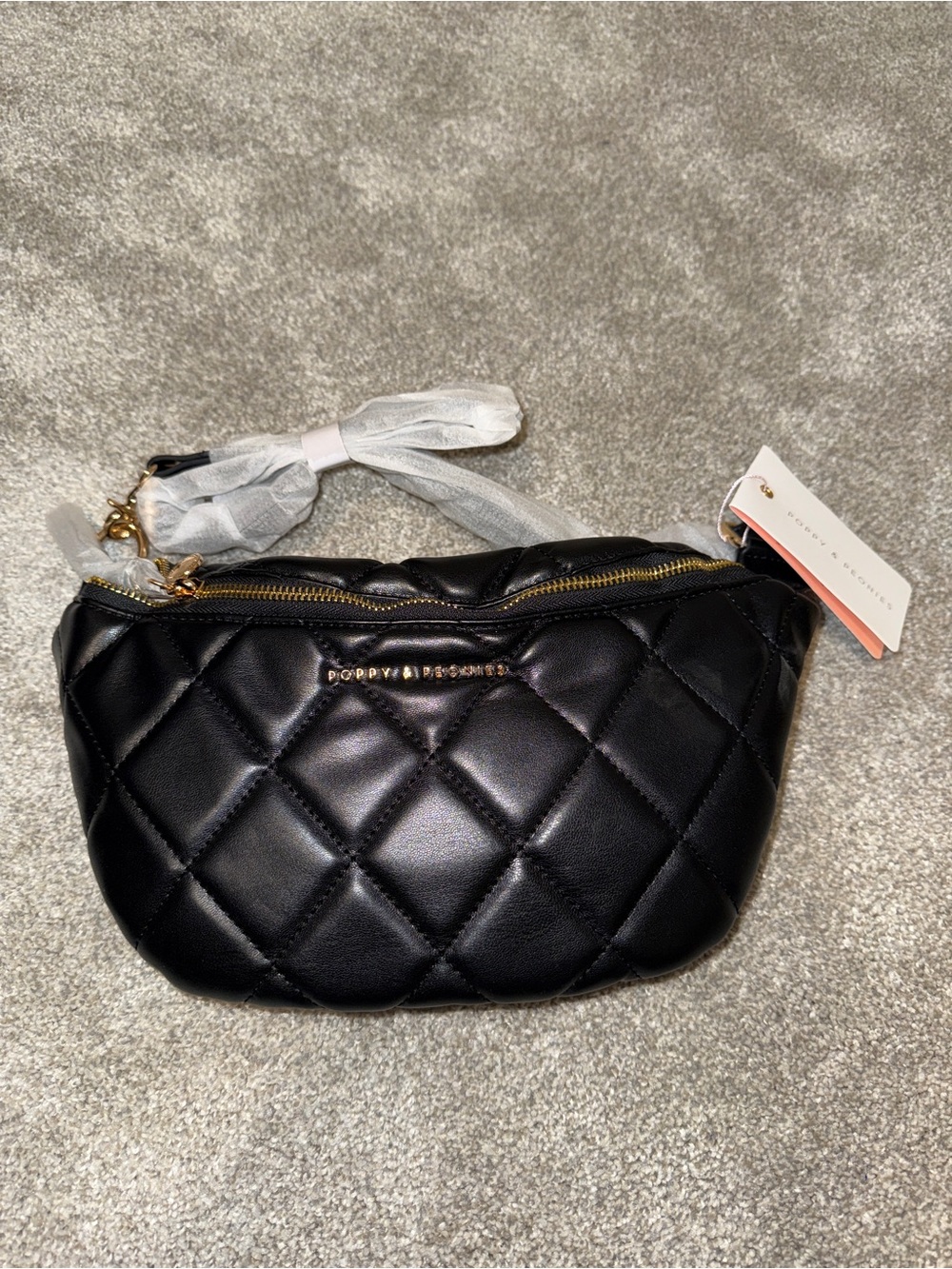 Poppy & Peonies Black Quilted Crossbody sidekick Bag
